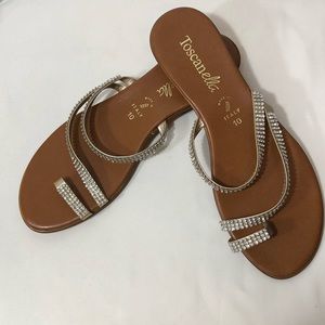 Strappy Rhinestone Toe Ring Sandal. Made in Italy